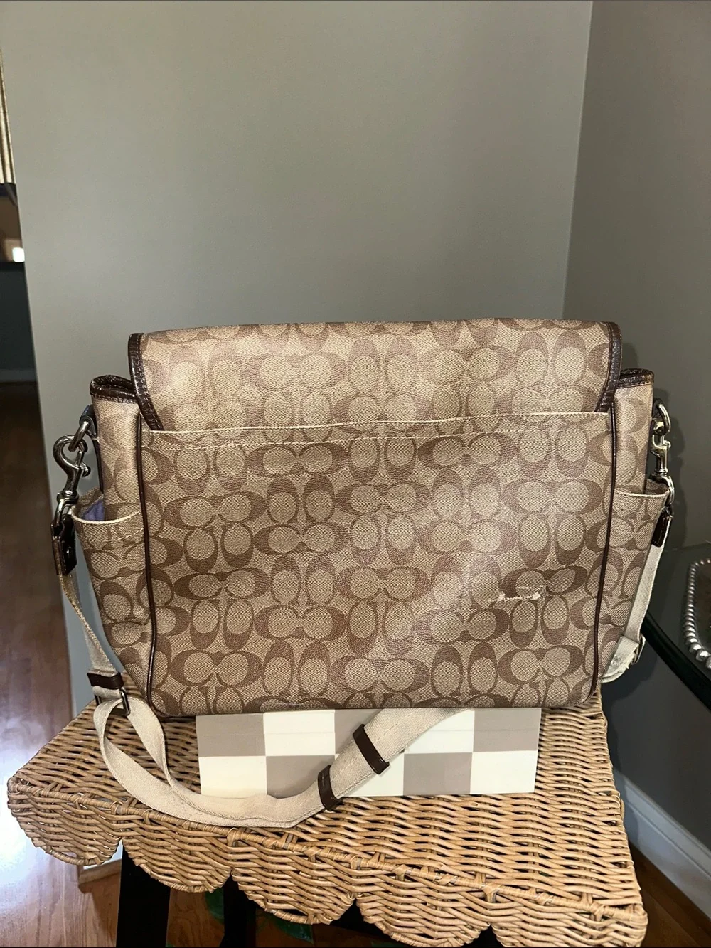 Coach Beige & Brown Signature Messenger Crossbody Baby Bag